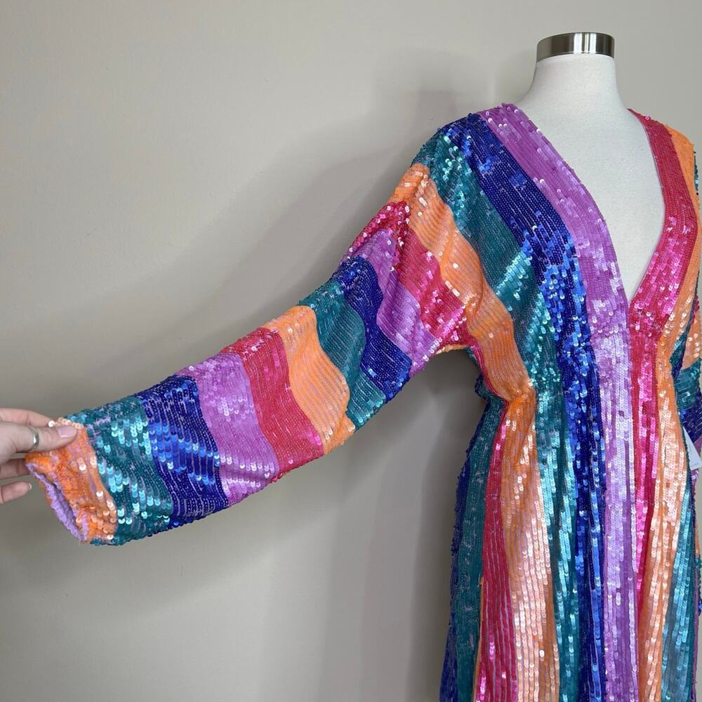 NEW Show Me Your Mumu | Kidman Neon Stripe Sequin Long Sleeve Mini Dress M NWT - Picture 4 of 10